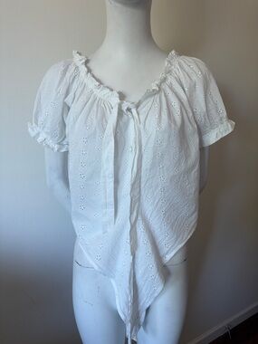 A Modo Mio White Eyelet Tie-Front Peasant Top Size S Made in Italy